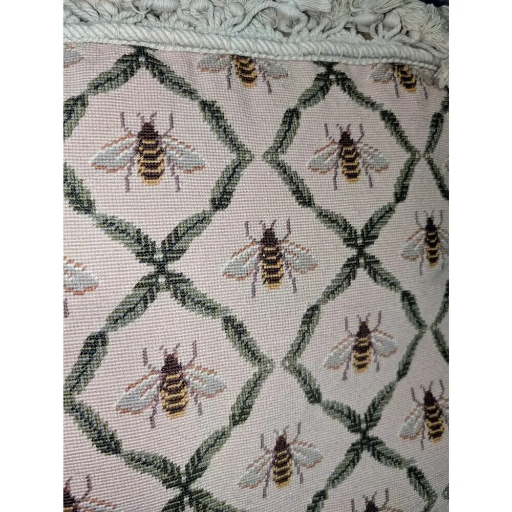 Vintage French Bee Needlepoint Velvet Back Tassel Fringe 16